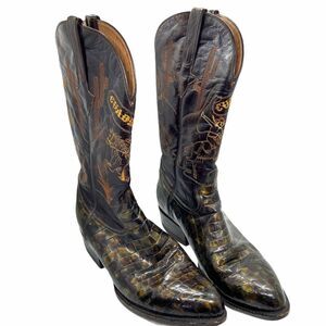 Cuadra Western Boots Brown Green Crocodile Leather Cactus Embroidered SZ 11
